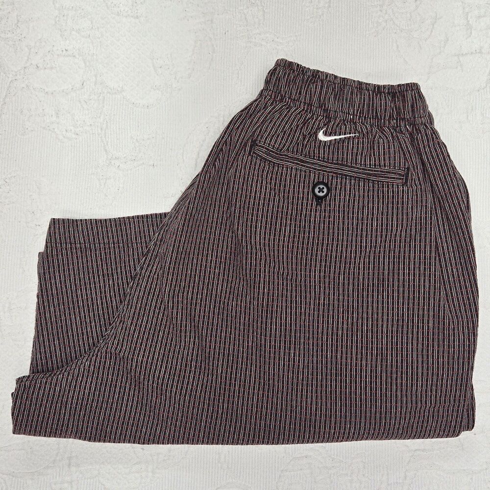 90s Nike Red Black Grid Chino Casual Shorts Mens Large Relax Sportswear Stretchy